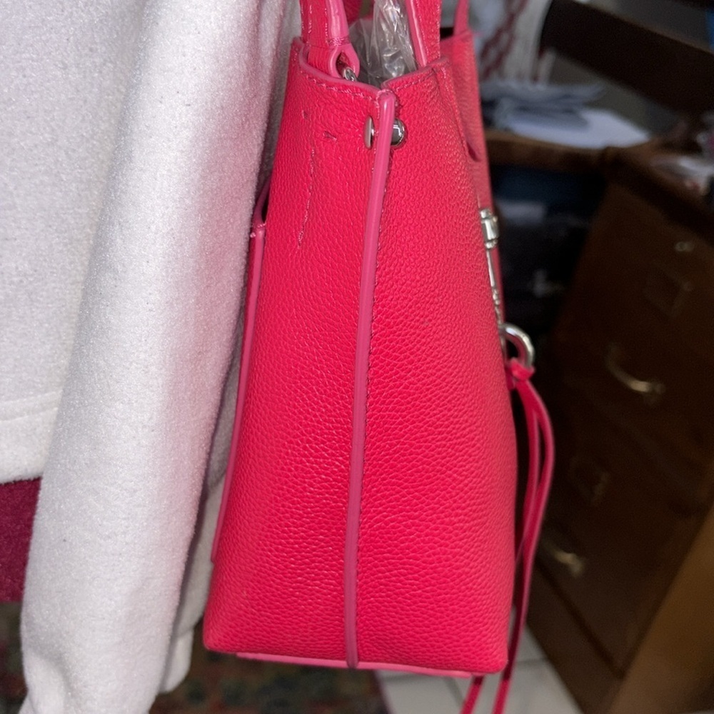 Rebecca Minkoff Satchel Crossbody bag pebbled leather bright pink Silvertone - Picture 6 of 14